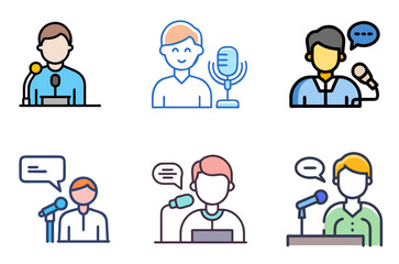 Person Microphone Icon Speak Announce Present Talk Symbol Set

