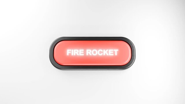 3D Rendered Fist Smashes Giant Red FIRE ROCKET Button with Force &ndash; Hand Pressing Red Button