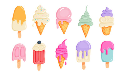 Collection of kawaii ice cream characters illustrations