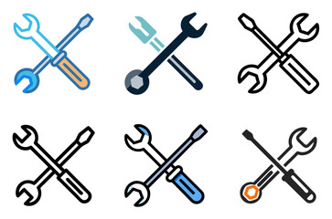 Fototapeta premium Wrench Screwdriver Icon Tool Repair Fix Maintenance Symbol Set