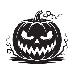 Angry Halloween Pumpkin Illustration – Scary Jack-o'-Lantern Vector Silhouette for Spooky Designs

