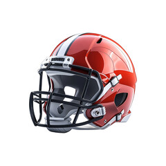 Fototapeta premium Glossy orange American football helmet with facemask, isolated on white; protective gridiron gear for team branding, safety, practice, college and pro game day.