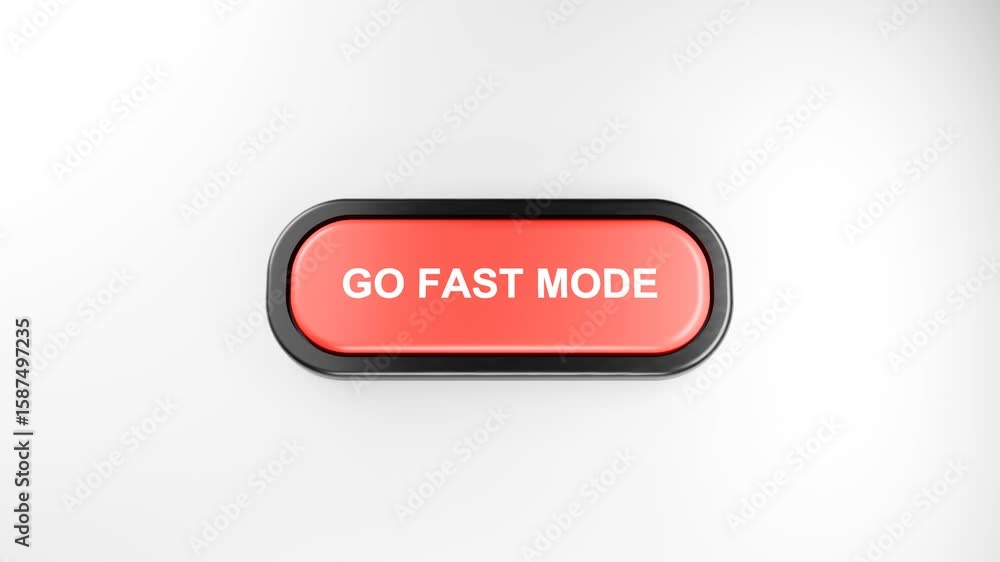Poster 3d rendered fist smashes giant red go fast mode button with force – hand pressing red button