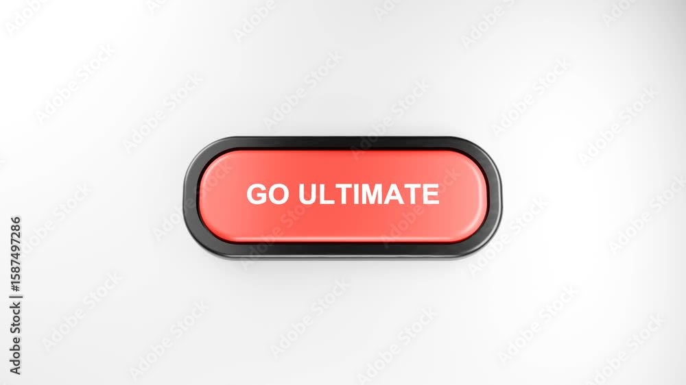 Poster 3d rendered fist smashes giant red go ultimate button with force – hand pressing red button