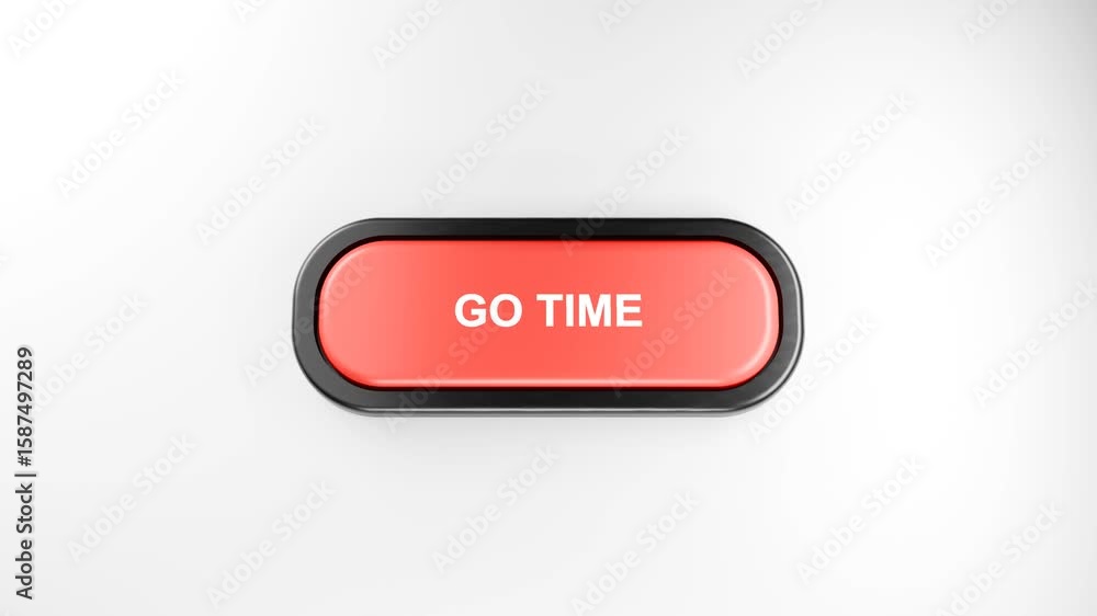 Aufkleber 3d rendered fist smashes giant red go time button with force – hand pressing red button