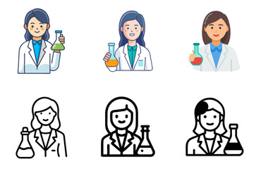 Woman scientist icon for medical, biology, chemistry, and academic research concepts