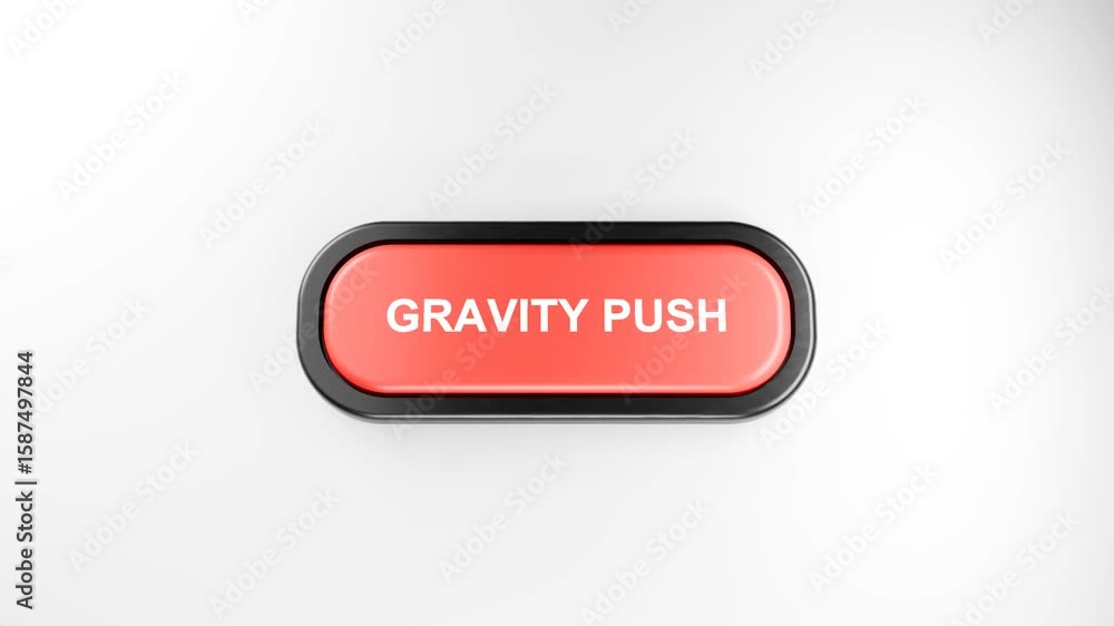 Poster 3d rendered fist smashes giant red gravity push button with force – hand pressing red button