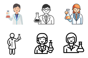 Male scientist icon for laboratory research, medical innovation, and science education