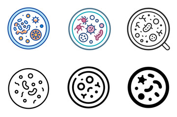 Microbial culture petri dish icon for biology experiments, lab testing, and health science