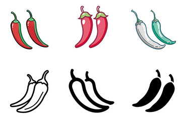Chili pepper icon collection for spicy food labels, kitchen apps, and recipes