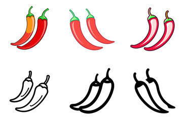 Two hot chili peppers icon set for spicy food, cooking, and ingredient design