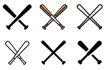 Two crossed baseball bats icon set for sports, equipment, and game design