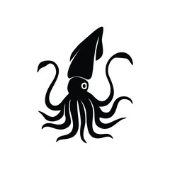 Black Squid Icon Vector Marine Animal Symbol