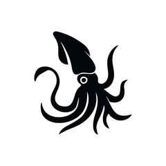 Black Squid Icon Vector Marine Animal Symbol
