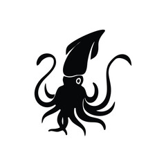 Black Squid Icon Vector Marine Animal Symbol