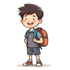 "Young Boy Going to School with Backpack Illustration"