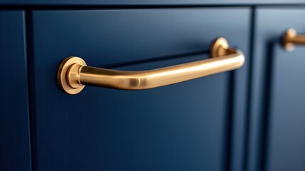 Obraz premium Navy blue kitchen doors with golden metal handles