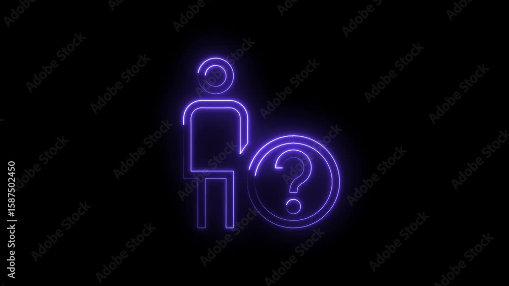 Poster glowing neon person with question mark icon on black background animation loop