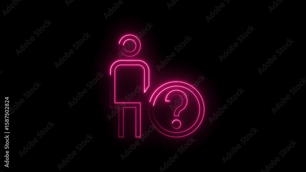Poster neon person with question mark on black background representing confusion and uncertainty concept