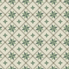 Vintage Green Geometric Tile Pattern with Stars