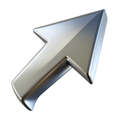 Metallic 3d computer cursor arrow pointing upward on a black background