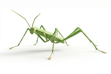 Stick insect crawling 3d render cartoon character on white background