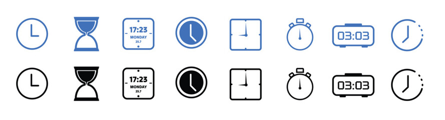 Time and Clock Line Icon Set . Timer, Alarm, Speed, Calendar & More