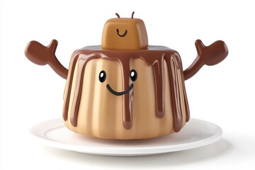 Sticky Toffee Pudding isolated in 3d cartoon character on white background