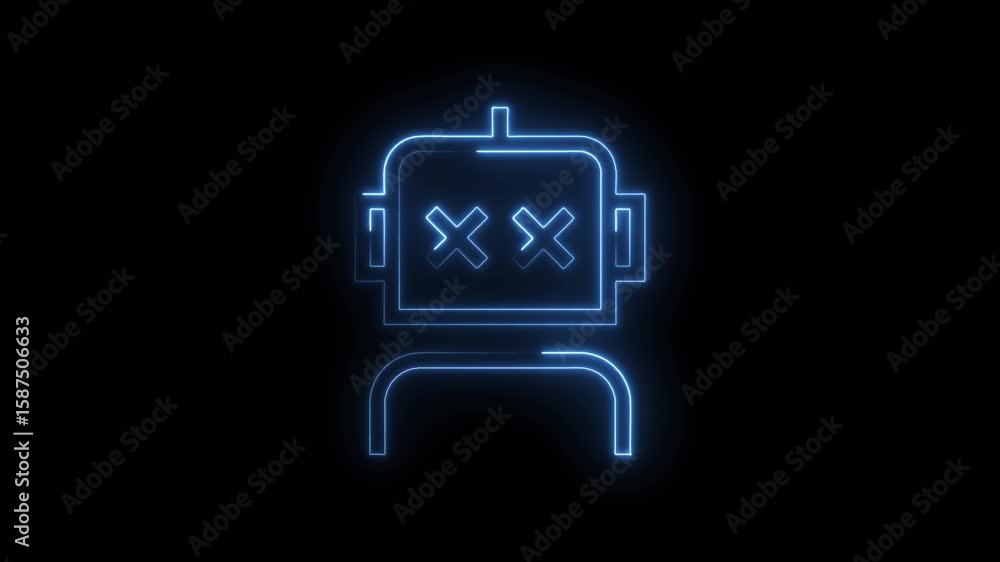 Aufkleber neon dead robot icon animation on black background futuristic technology animation for web design