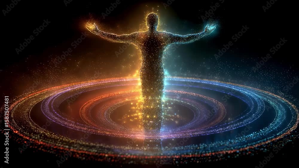 Aufkleber a dazzling array of elemental power emanates from the figure in the center of the circle their arms 