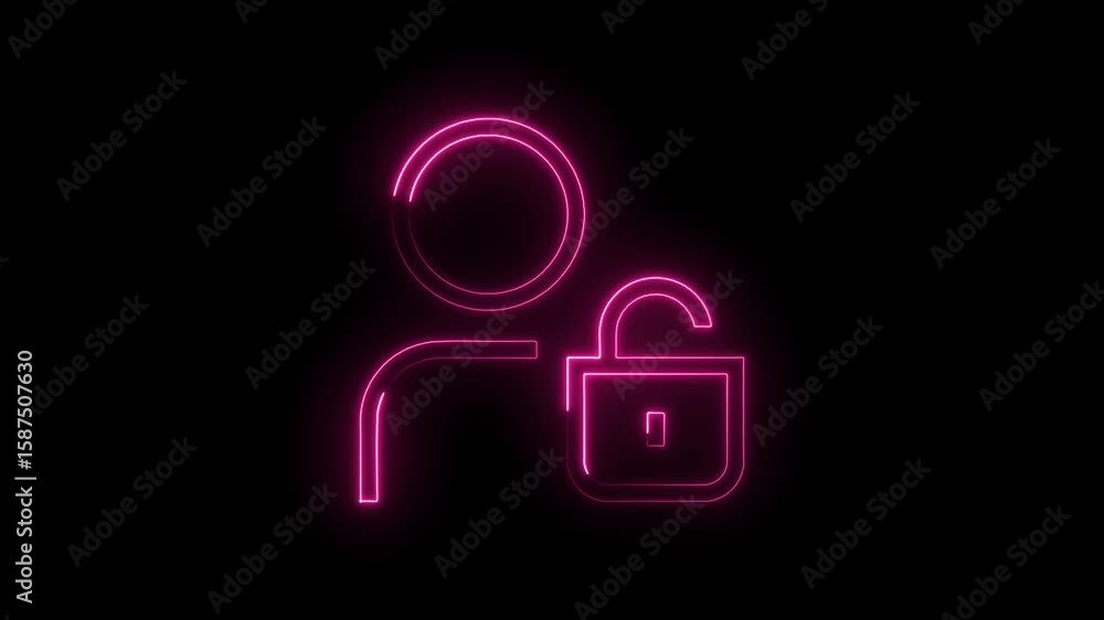 Poster person access unlocked neon style animation seamless loop on black background cyber security