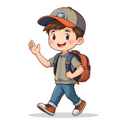 "Young Boy Going to School with Backpack Illustration"