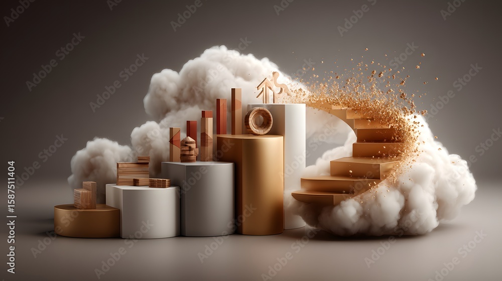 Poster a complex abstract composition featuring various geometric shapes and data visualization elements re
