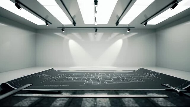 Architectural Blueprint Unveiled A Detailed Room Design Layout with Reflected Light, Showcasing Precision Planning and Illuminating the Essence of Interior Room 