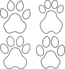 Set of Cat footprint outline vector illustration, line art