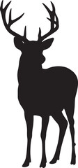 Standing proud, a majestic deer silhouette with impressive antlers against a stark white background, perfect for nature, wildlife, or hunting-related design projects and illustrations