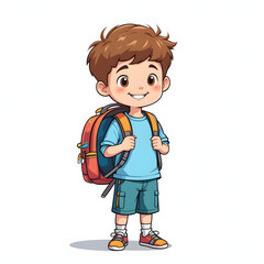 "Young Boy Going to School with Backpack Illustration"