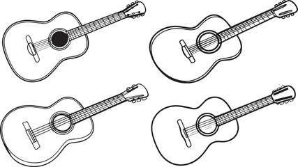 Fototapeta premium Set of acoustic guitar outline vector illustration, line art 