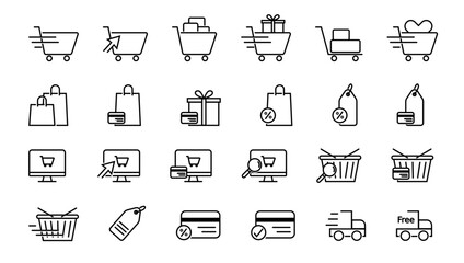 Set of Minimalist Shopping and E-Commerce Icon Designs for Digital Platforms