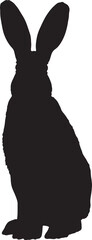 A sleek black silhouette of a rabbit or hare stands upright, showcasing its distinctive long ears and graceful form, perfect for animal and wildlife designs