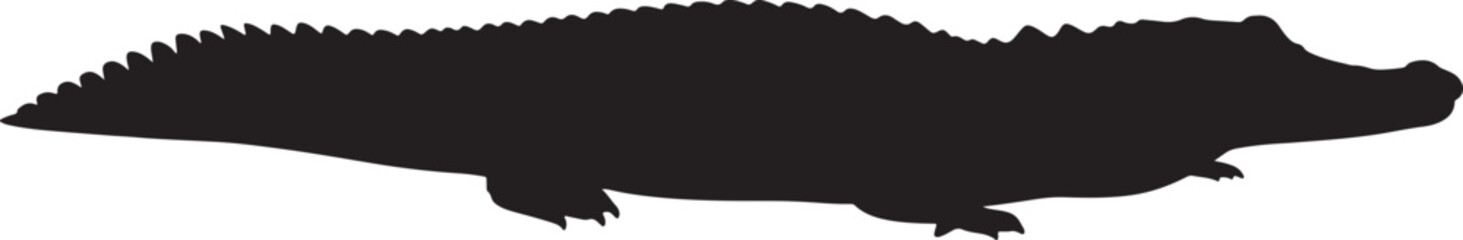 Black crocodile or alligator silhouette, an isolated reptile illustration perfect for wildlife themes, swamp designs, and zoology or animal related projects
