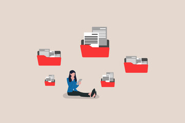 Business woman sends file documents from a laptop. concept of Data center server, cloud computing, internet advertising, and email