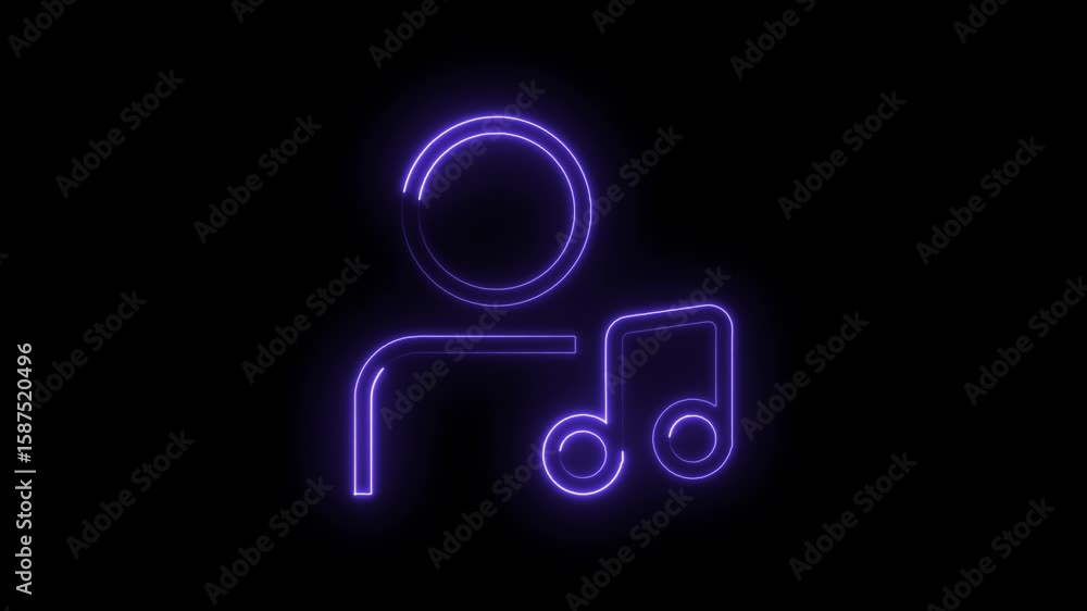 Poster neon style user avatar profile icon with musical note animation on dark background