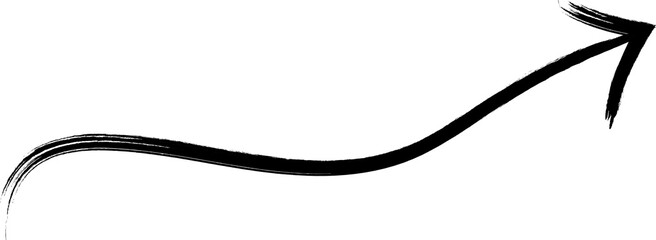 Black brush stroke arrow pointing upwards on white background