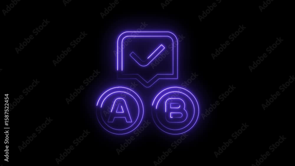 Poster decision making neon animation with options a and b selection on black background