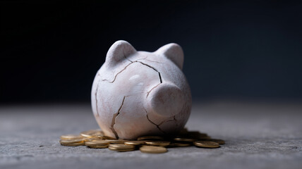 Cracked piggy bank economic risk financial crisis savings stress broken coin loss concept