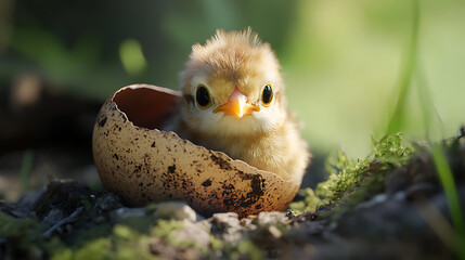 Baby chick emerging from eggshell