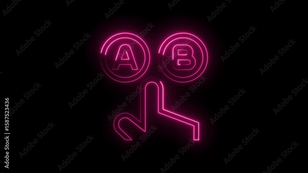 Poster neon choice selection concept showing a or b option with finger choosing on dark background
