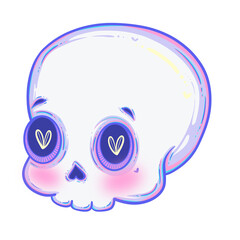 Kawaii Neon Skull Clipart Cute Pastel Halloween Skeleton Head with Heart Eyes