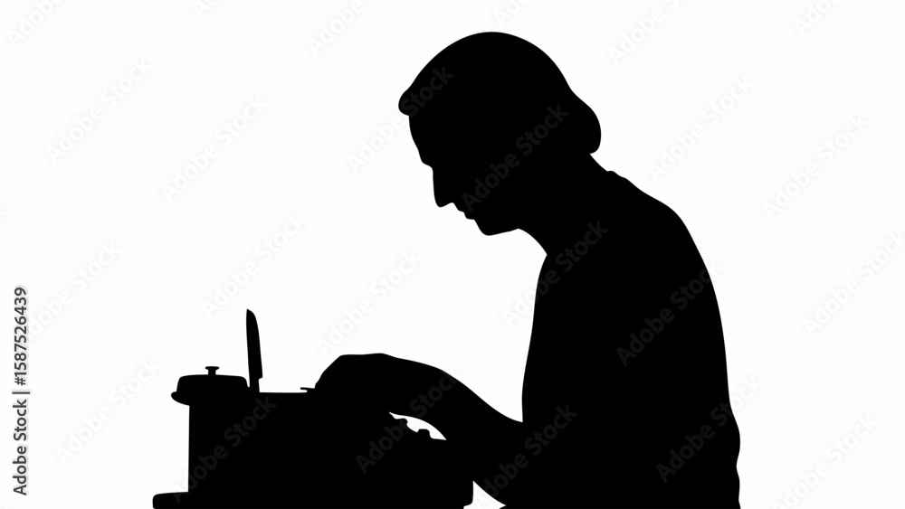 Fototapete silhouette of a writer at a typewriter, focused on the craft of writing and the process of creation